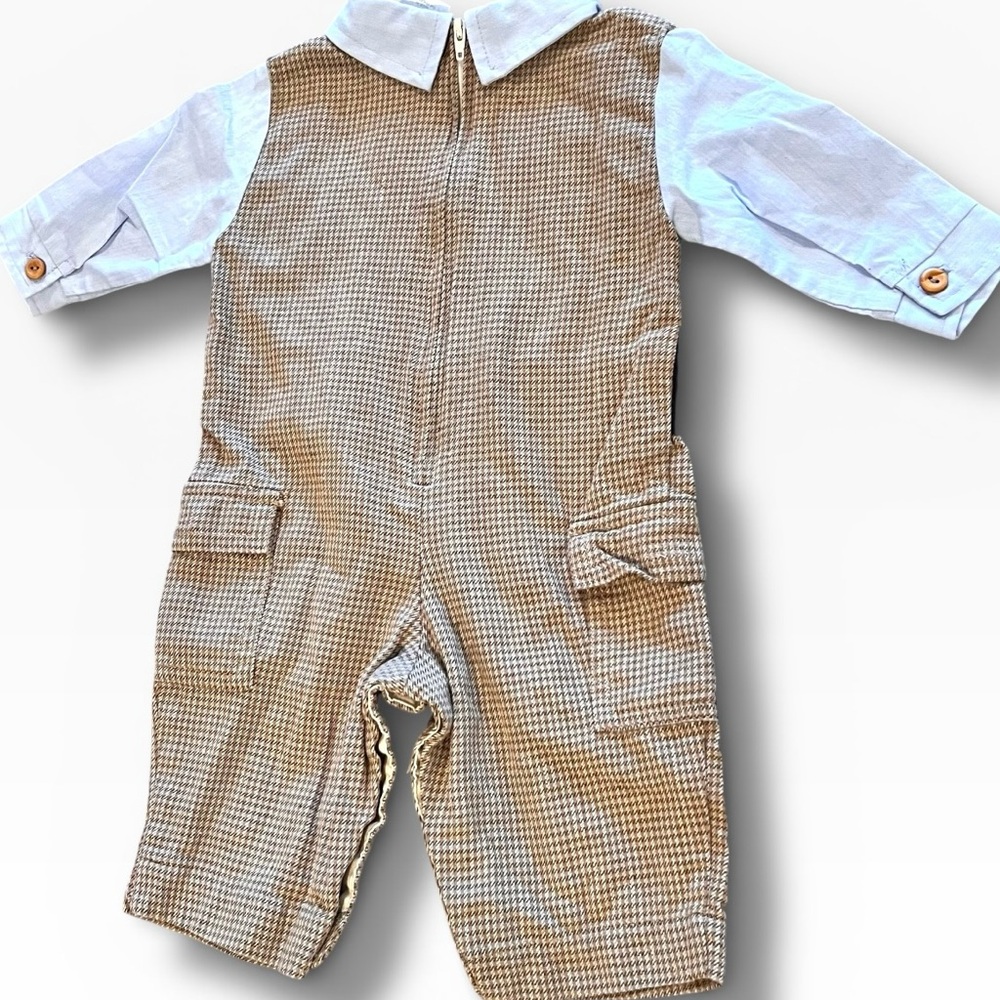 vtg baby boys 3-6 months 1pc suit vest houndstooth bottoms blue Top Romper A-8 - Picture 2 of 7
